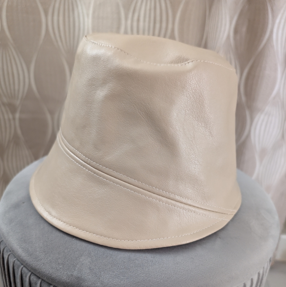 Anthropologie Vegan Faux Leather Bucket Hat In Ivory NWT